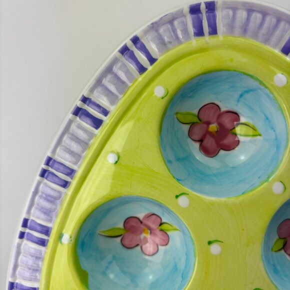 HausenWare Hand-Painted Deviled Egg Plate Vintage – Floral Spring Design - Picture 5 of 8